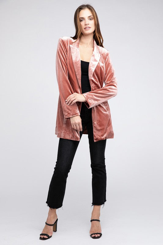 Women Shiny Velvet Peak Lapel Single Blazer | Zarnesh