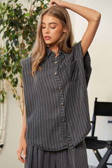 Women Stripe Button Down Shirt and Long Pants Set | Zarnesh