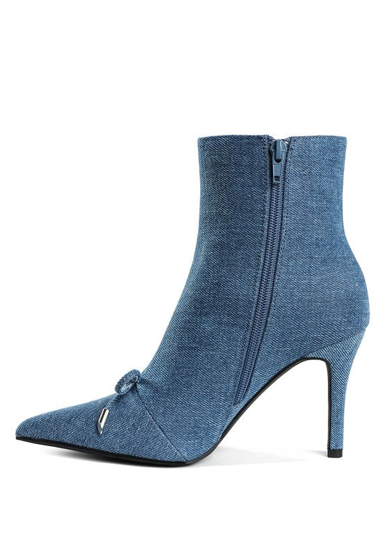 Women’s Flapper Bow Detail Denim Ankle Boots | Zarnesh