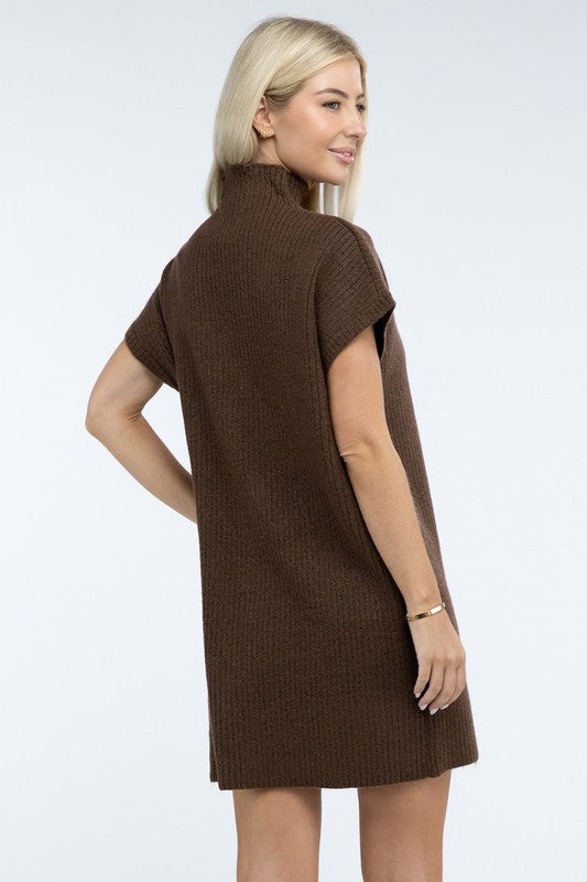 Women’s Mock Neck Short Sleeve Sweater Dress with Pocket | Zarnesh