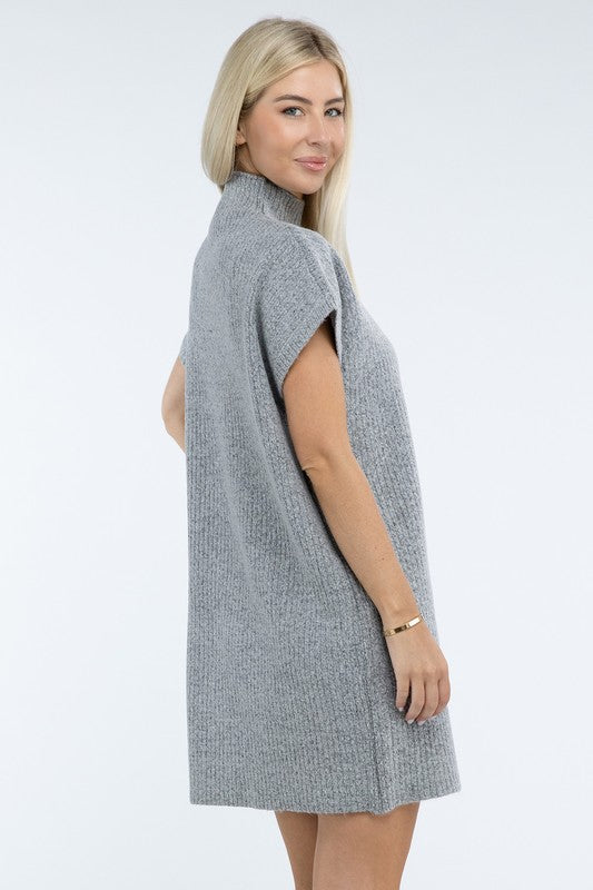 Women’s Mock Neck Short Sleeve Sweater Dress with Pocket | Zarnesh