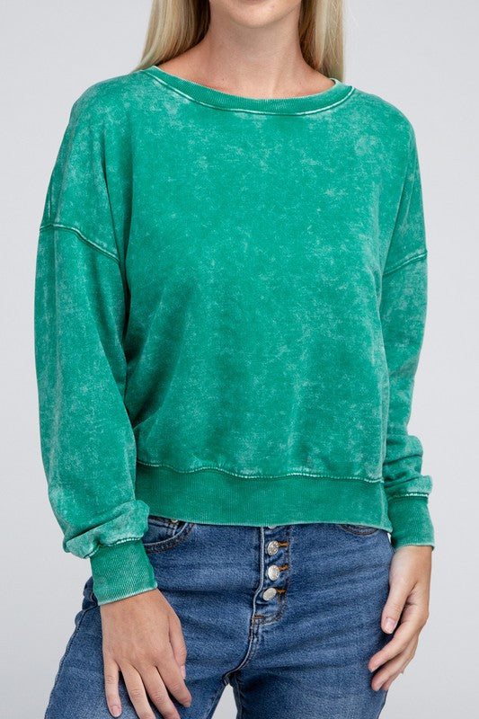  Women's French Terry Acid Wash Boat Neck Pullover | Zarnesh