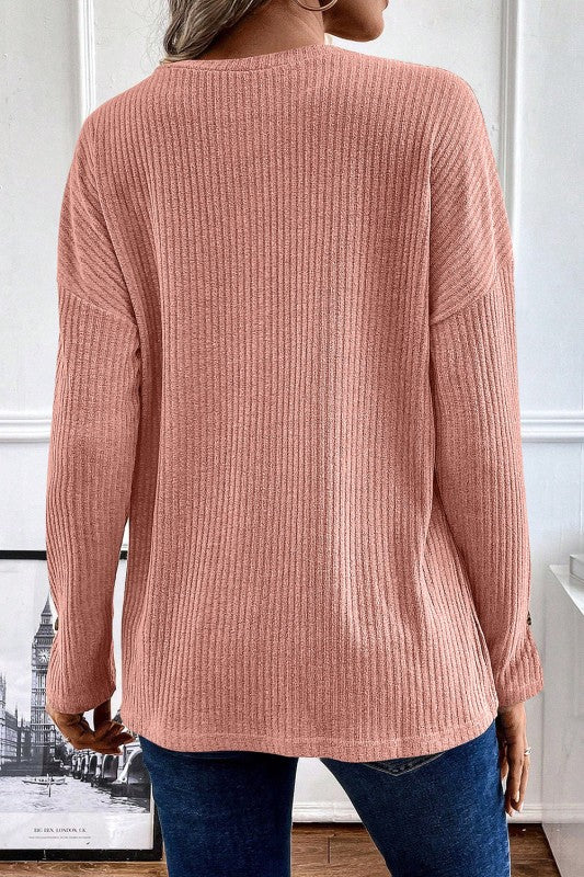 Women’s Evie Rib Textured Henley Knit Top | Zarnesh