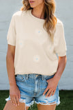 Women’s Dulce Flower Pattern Short Sleeve Knitted Top | Zarnesh