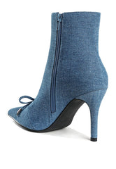 Women’s Flapper Bow Detail Denim Ankle Boots | Zarnesh