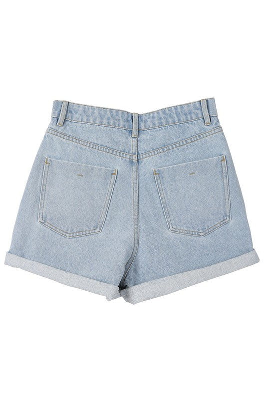 Women's Roll Up Denim High Waisted Shorts | Zarnesh