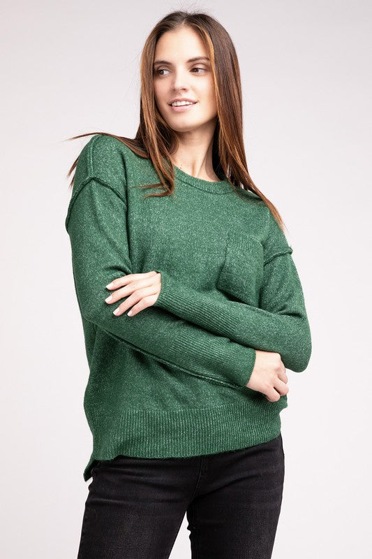 Women Melange Hi-Low Hem Round Neck Sweater | Zarnesh