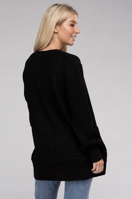 Women Low Gauge Waffle Open Cardigan Sweater | Zarnesh