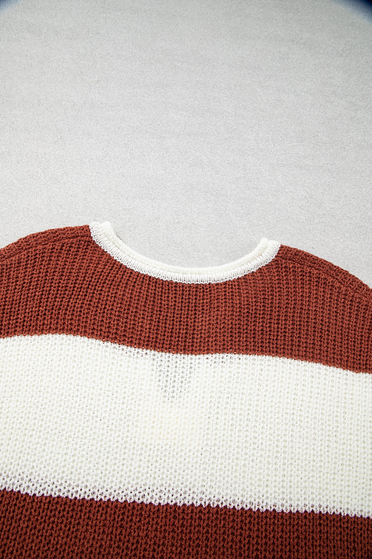 Striped Colorblock Cap Sleeve V-Neck Sweater | Zarnesh