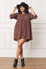 Women Abstract Polka Dot Bishop Sleeve Mini Baby Doll Dress Zarnesh