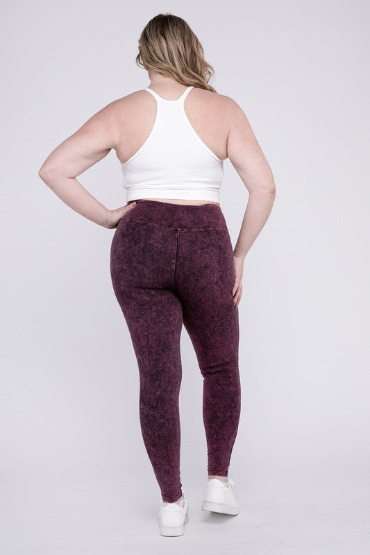 Women Plus Mineral Washed Wide Waistband Fitted Yoga Leggings Zarnesh