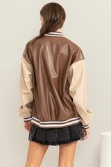 Women Game On PU Colorblock Baseball Jacket | Zarnesh