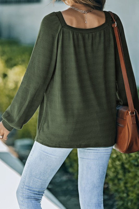 Women’s Hallie Square Neck Puff Sleeve Waffle Knit Top | Zarnesh