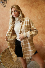 Women Stripe Collar Chest Pockets Button Down Long Sleeve Shacket Zarnesh
