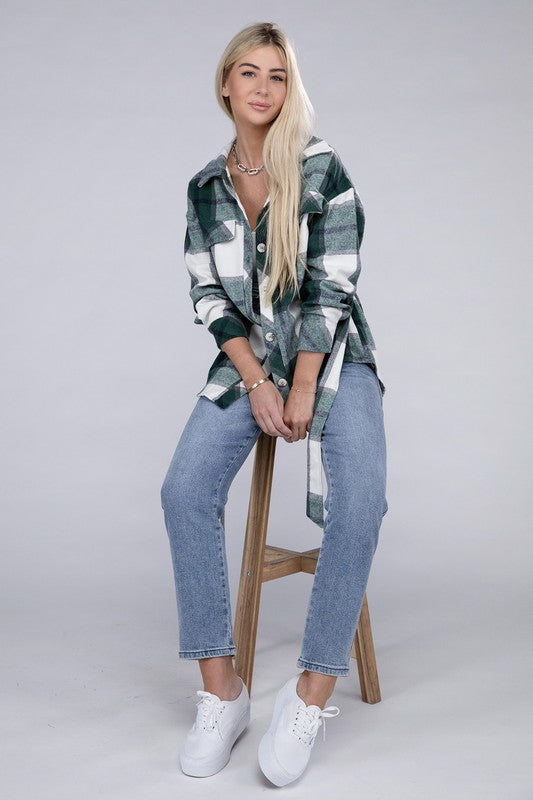 Women Plaid Belted Shacket | Zarnesh