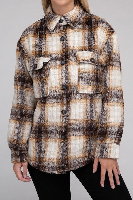 Women Blend of Shirt-Style Jacket Plaid Flannel Shacket | Zarnesh