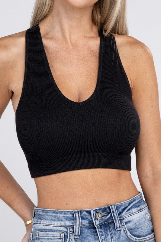 Women Ribbed Cropped Racerback Tank Top | Zarnesh