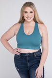 Women Plus Solid Color Ribbed Cropped Racerback Tank Top Zarnesh