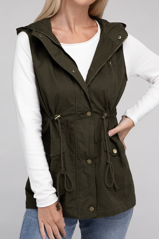 Women Drawstring Waist Military Hoodie Vest | Zarnesh