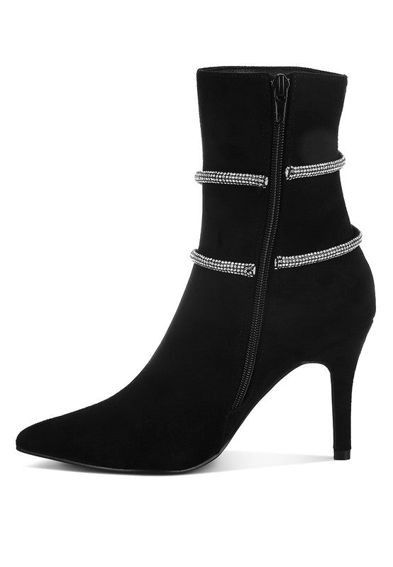 Women Party Ready Roda Rhinestone Wrap Around Stiletto Boots Zarnesh