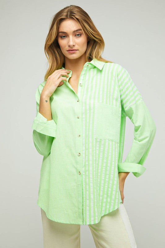 Women Stripe Button Down Long Sleeve Shirt | Zarnesh