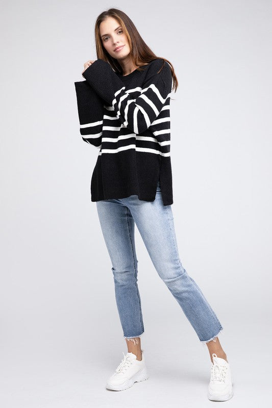 Women’s Ribbed Hem Stripe Sweater | Zarnesh