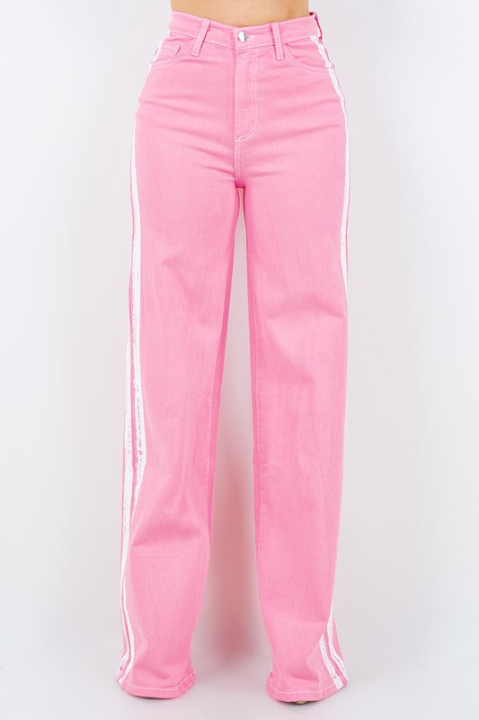 Women’s Striped Jean in Pink | Zarnesh