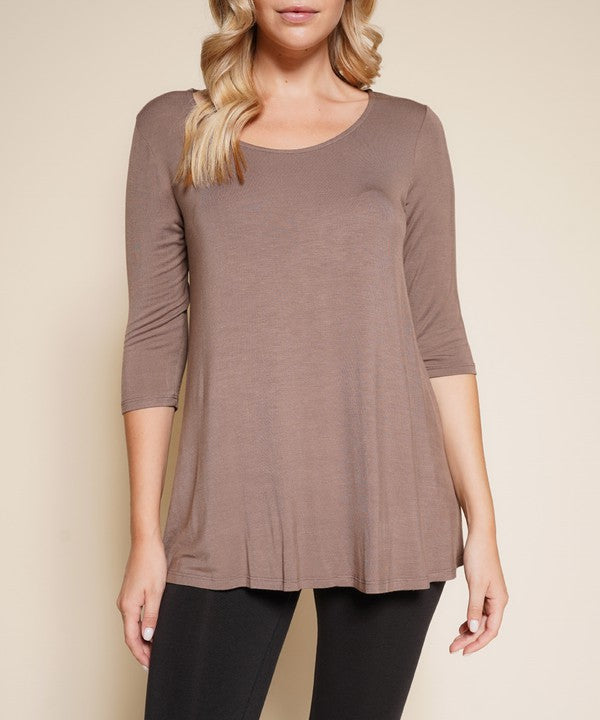 Women Bamboo U Neck Elbow Length Flared Bottom Tunic T Shirt Zarnesh
