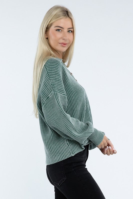 Women’s Washed Collared Henley Sweater | Zarnesh