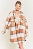 Women Plus Fuzzy Collared Flap Pockets Plaid Teddy Jacket Zarnesh