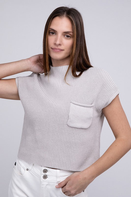 Women Mock Neck Short Sleeve Cropped Sweater | Zarnesh