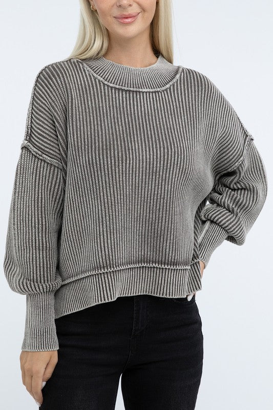 Women’s Washed Side Slit Oversized Cropped Sweater | Zarnesh