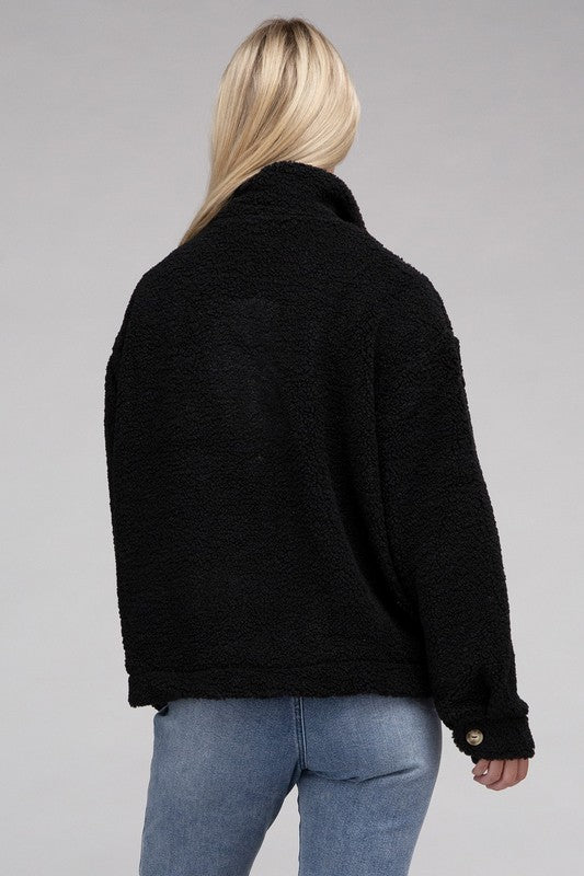 Women Cozy Long Sleeve Sherpa Button-Front Jacket | Zarnesh