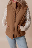 Women Coffee Corduroy Stand Neck Zipped Puffer Vest | Zarnesh