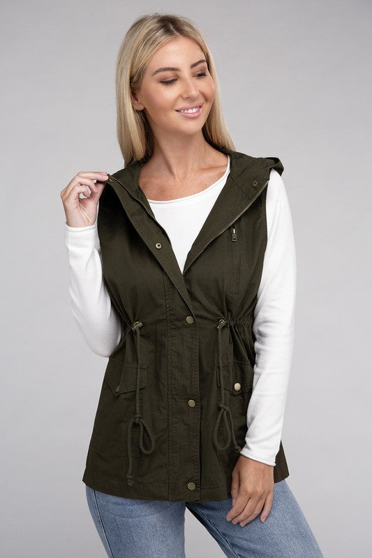 Women Drawstring Waist Military Hoodie Vest | Zarnesh