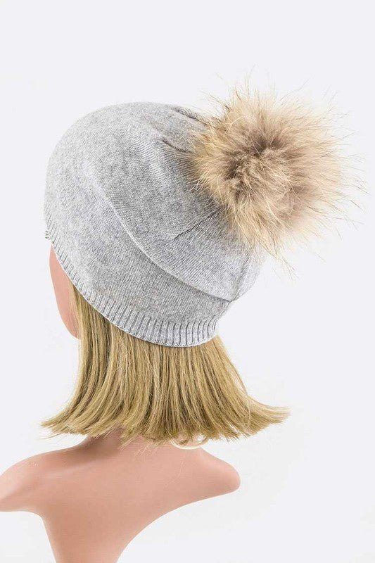 Women Raccoon Fur PomPom Pre-Sewed Slouchy Beanie | Zarnesh