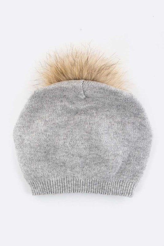Women Raccoon Fur PomPom Pre-Sewed Slouchy Beanie | Zarnesh