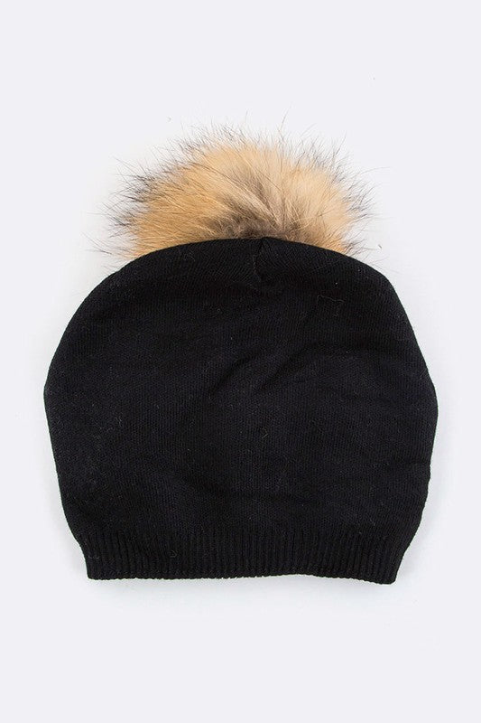 Women Raccoon Fur PomPom Pre-Sewed Slouchy Beanie | Zarnesh