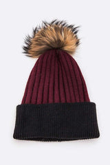 Women’s Raccoon Fur PomPom 2 Tone Beanie | Zarnesh