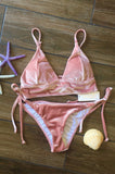 Women Velvet Bralette Top Halter Tie Side Bottom Bikini Set Zarnesh