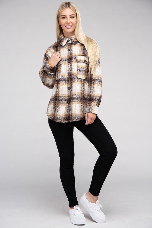 Women Blend of Shirt-Style Jacket Plaid Flannel Shacket | Zarnesh