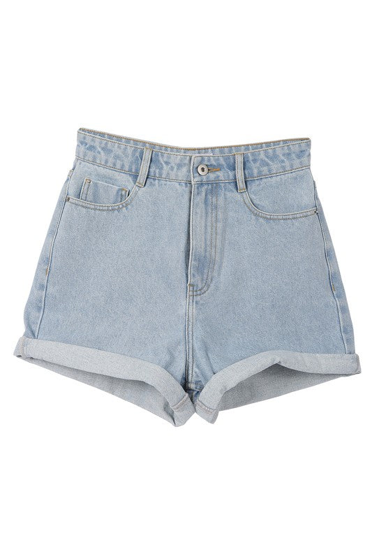 Women's Roll Up Denim High Waisted Shorts | Zarnesh