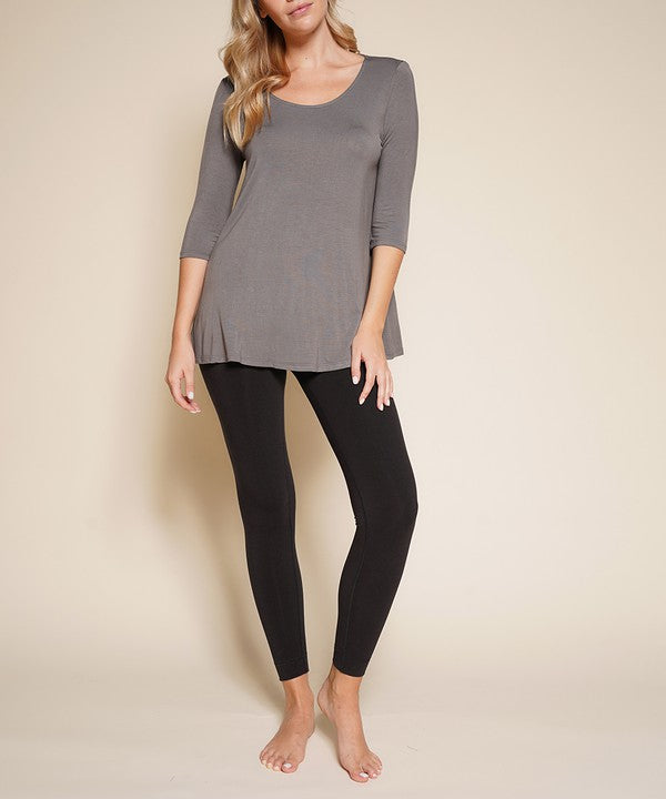 Women Bamboo U Neck Elbow Length Flared Bottom Tunic T Shirt Zarnesh