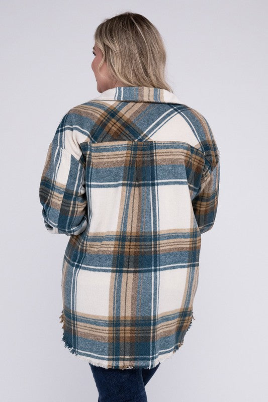 Women Plus Size Yarn Dyed Plaid Shirt Jacket | Zarnesh