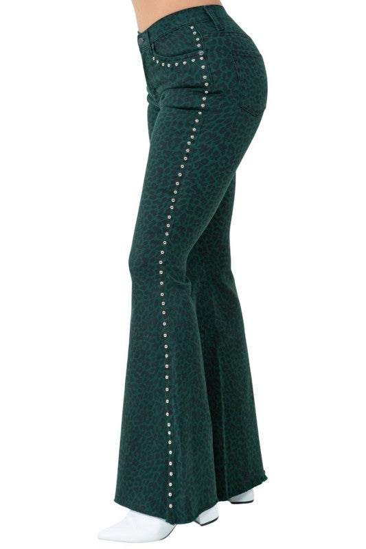 Women Leopard Studded Bell Bottom - Inseam 30 | Zarnesh