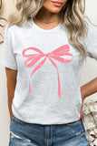 Women Unisex Crew Neck Pink Valentine Bow Graphic Plus Tee Zarnesh