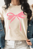 Women Unisex Crew Neck Pink Valentine Bow Graphic Plus Tee Zarnesh