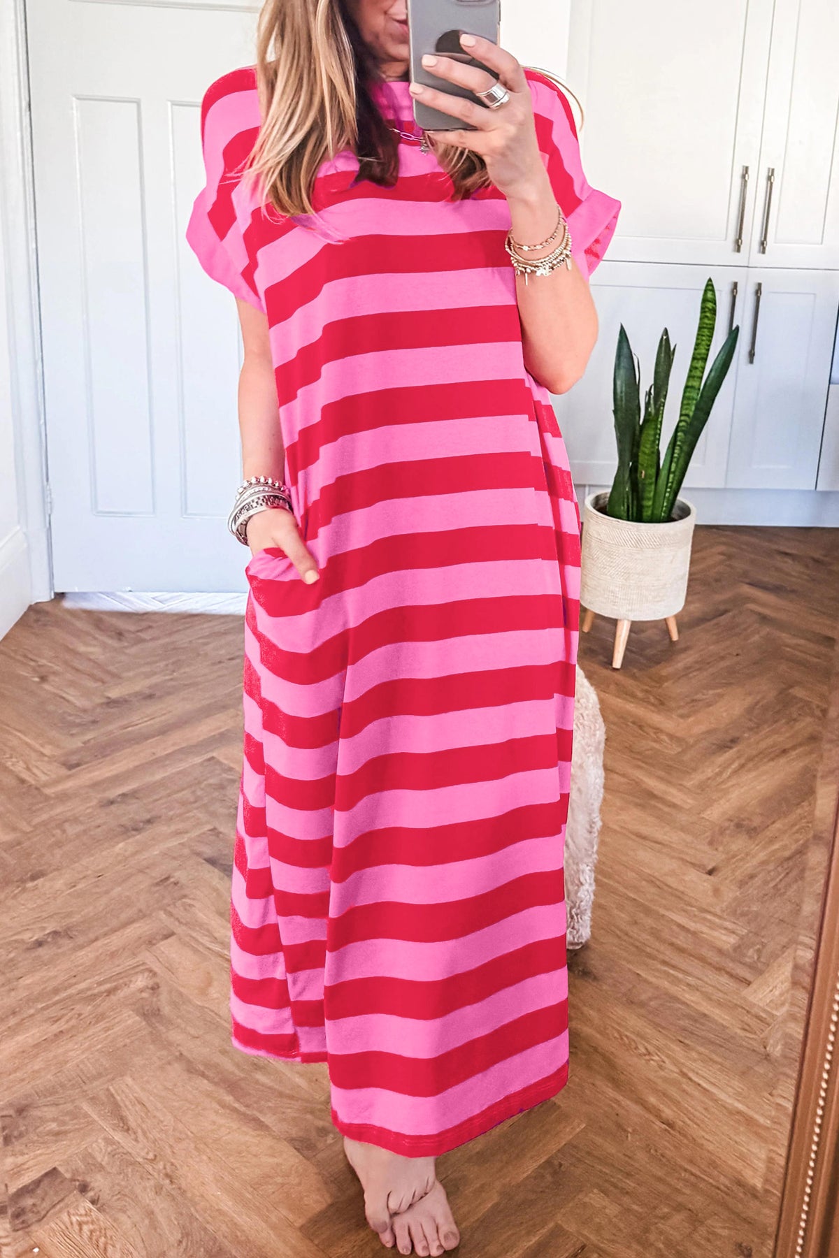 Casual Stripe Short Sleeve T Shirt Maxi Dress | Zarnesh