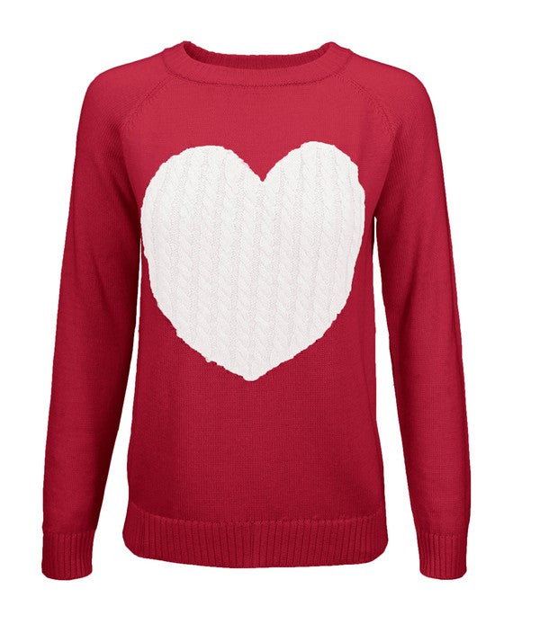 Women Love Heart Jacquard Round Neck Pullover Sweater | Zarnesh