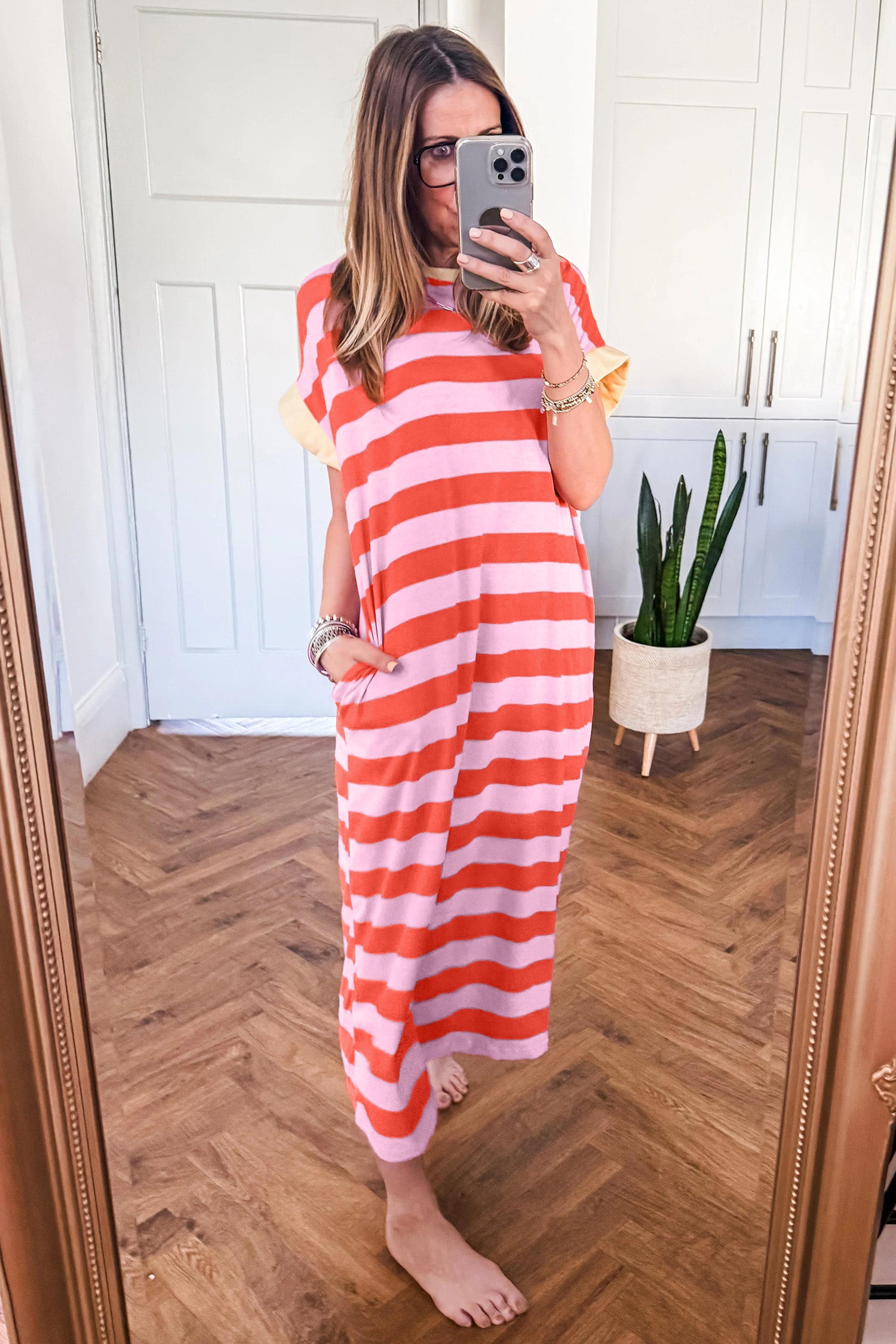 Casual Stripe Short Sleeve T Shirt Maxi Dress | Zarnesh